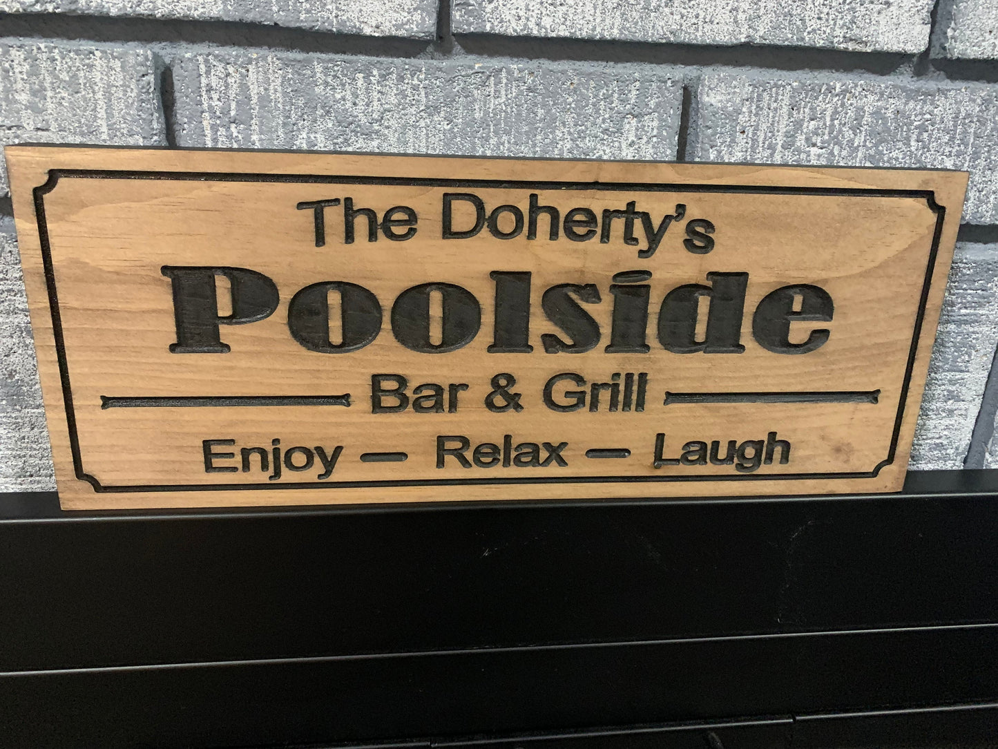 Personalized Outdoor Poolside Sign | Custom Engraving | Family Name Sign | Anniversary Gift | Wooden Engraved Sign | Wood Sign