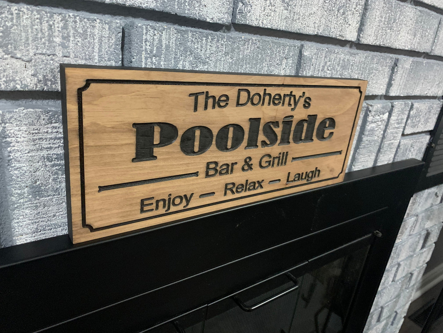 Personalized Outdoor Poolside Sign | Custom Engraving | Family Name Sign | Anniversary Gift | Wooden Engraved Sign | Wood Sign