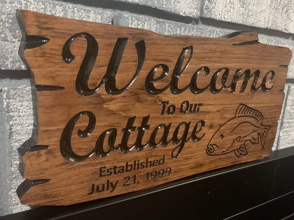 Custom Outdoor Cottage Sign | Wood Cottage Sign | Anniversary Gift | Welcome To Our Cottage | Rustic Sign | Engraved Sign | Wooden Sign