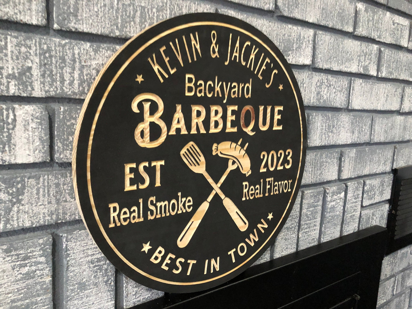 Custom Outdoor Backyard BBQ Sign | Custom Name Engraving | Personalized BBQ Sign | Custom Wood Sign | Carved Wooden Sign | Wedding Gift |