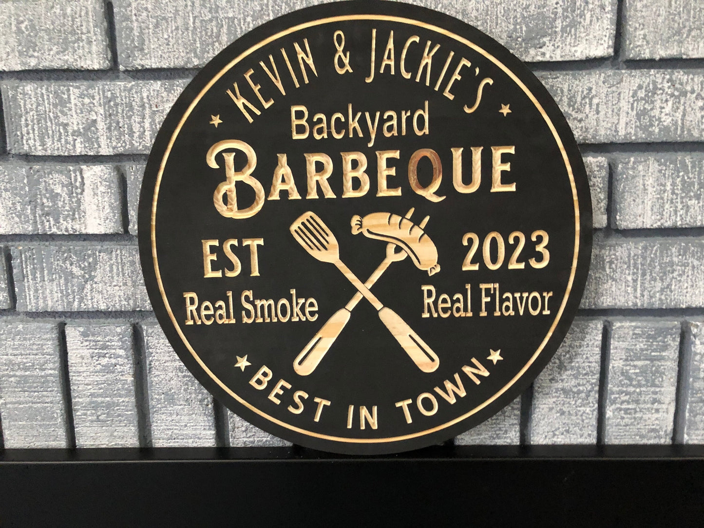 Custom Outdoor Backyard BBQ Sign | Custom Name Engraving | Personalized BBQ Sign | Custom Wood Sign | Carved Wooden Sign | Wedding Gift |