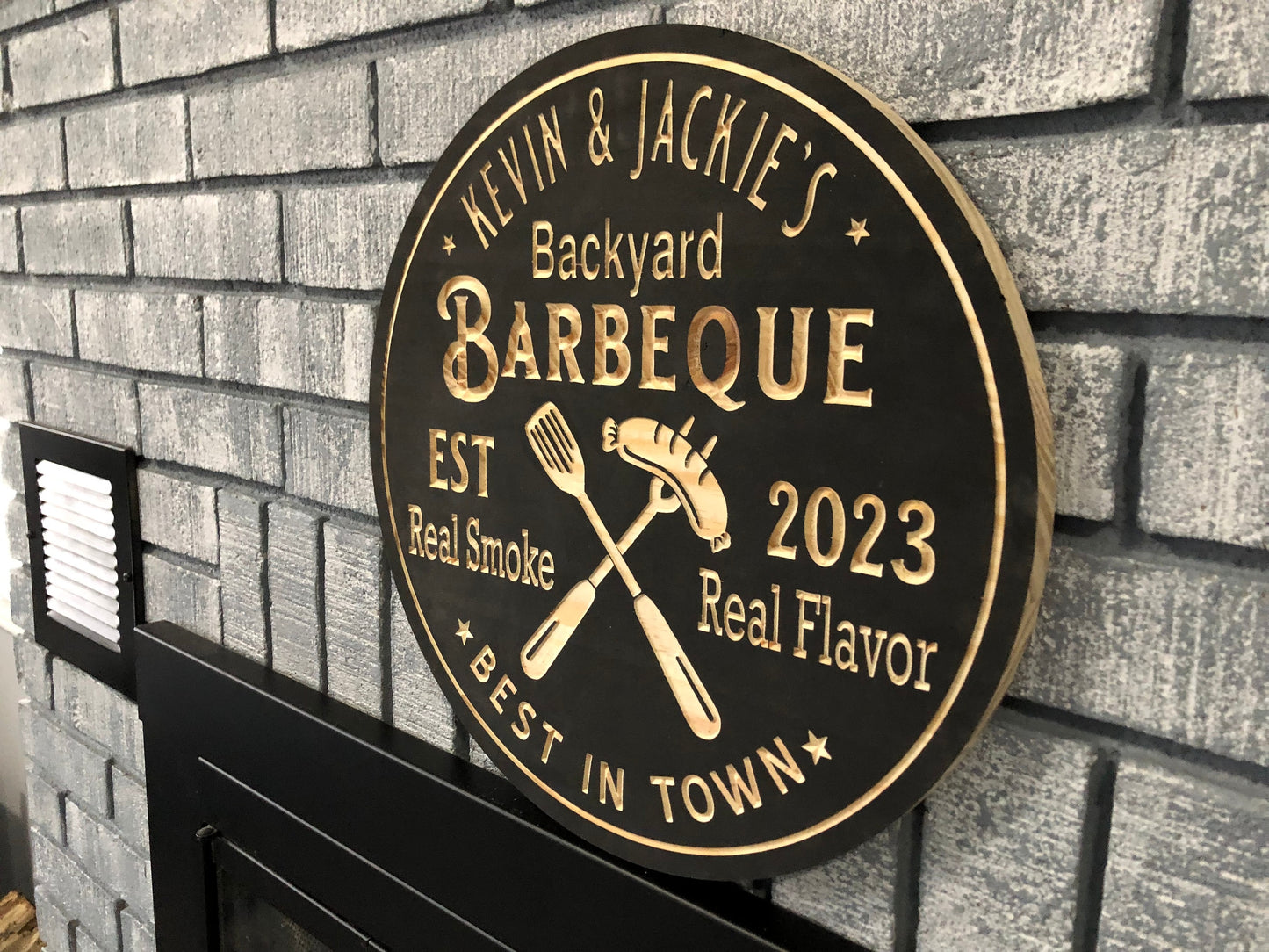 Custom Outdoor Backyard BBQ Sign | Custom Name Engraving | Personalized BBQ Sign | Custom Wood Sign | Carved Wooden Sign | Wedding Gift |