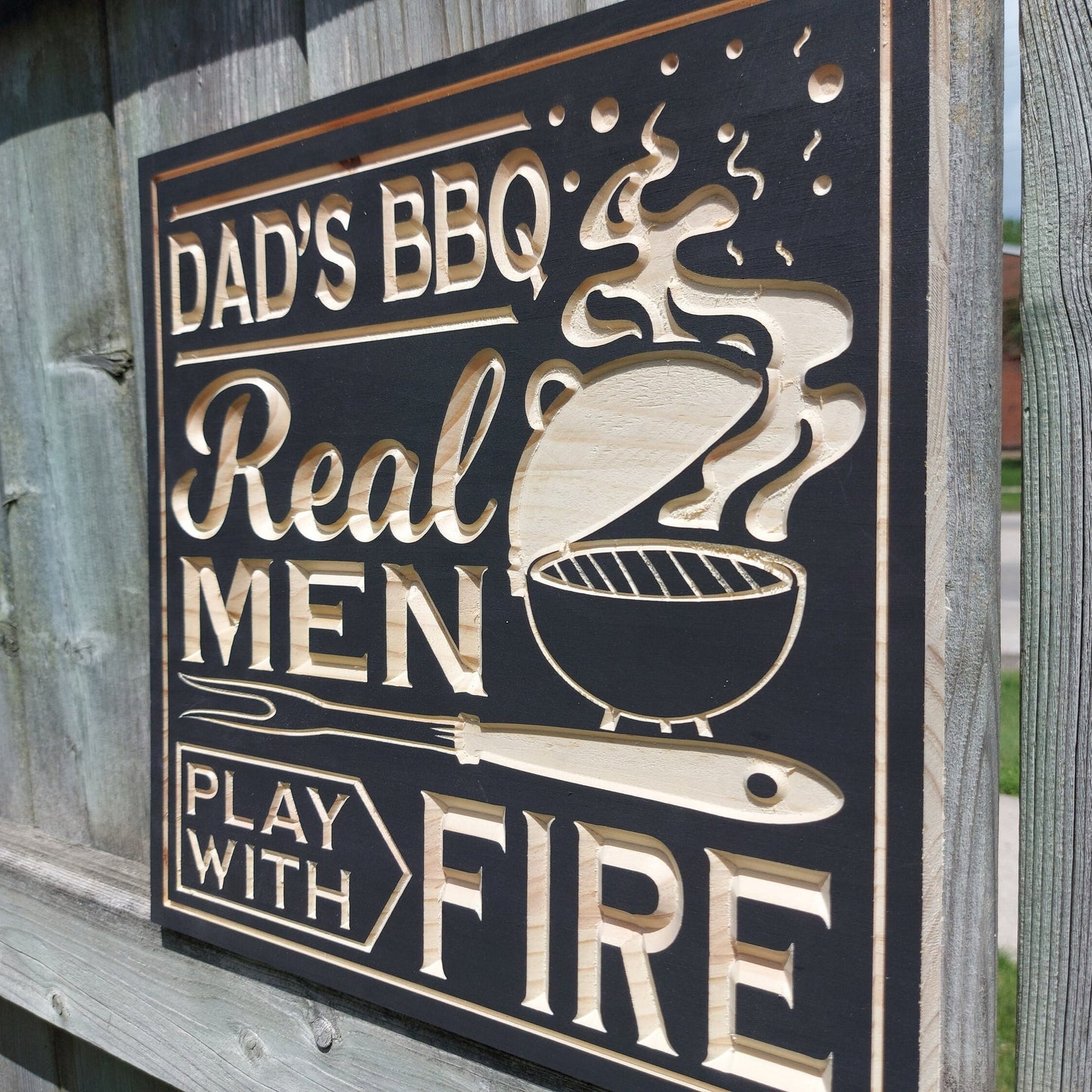 Wood Backyard BBQ Sign | Custom Name Engraving | Personalized BBQ Sign | Custom Outdoor Wood Sign | Carved Wooden Sign | Father's Day Gift |