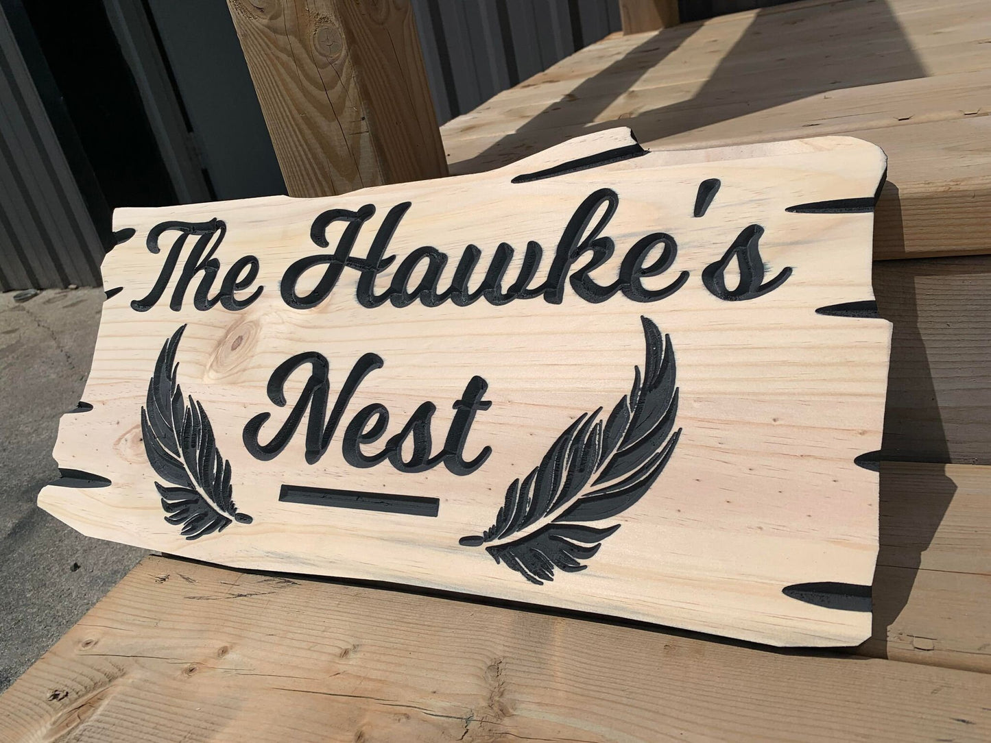 Custom Outdoor Cottage Sign | Cabin Anniversary Gift | Personalized Lakehouse Sign | Rustic Cottage Sign Engraved Sign | Hawk Feather