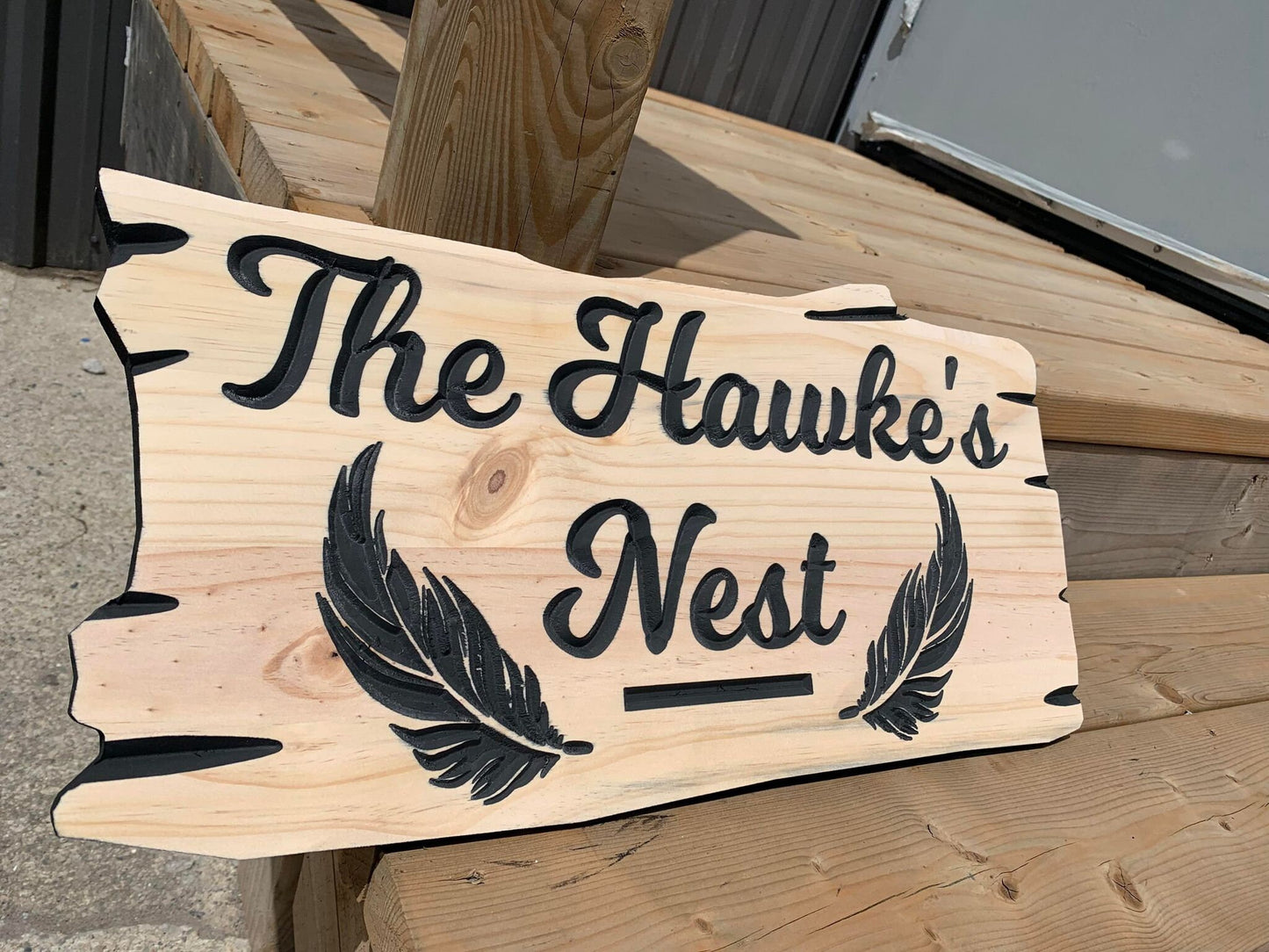 Custom Outdoor Cottage Sign | Cabin Anniversary Gift | Personalized Lakehouse Sign | Rustic Cottage Sign Engraved Sign | Hawk Feather