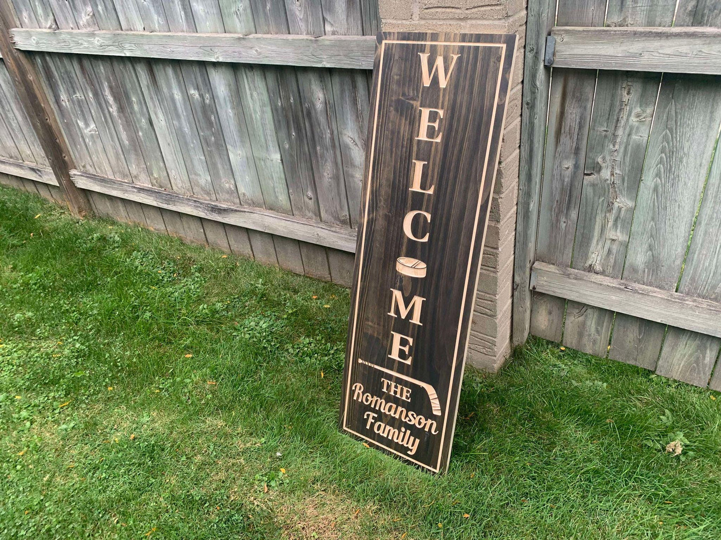 Personalized Family Welcome Sign, Custom Wood Sign, Welcome Sign, Wooden Sign, Engraved Wood Sign, Hockey family Welcome Sign