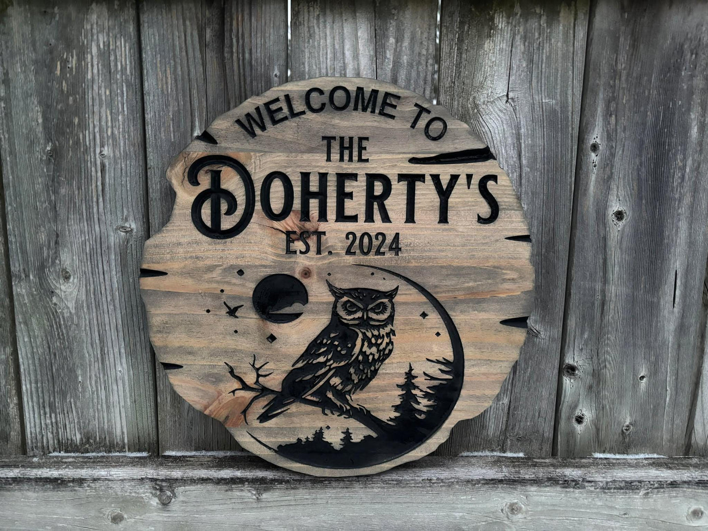 Custom Owl Sign – Personalized Wooden Owl Decor, Rustic Wall Art for Cabin, Nursery, or Home, Carved Animal Gift