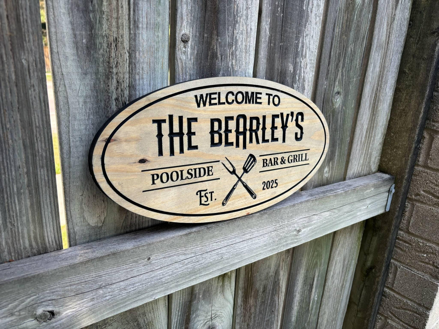 Custom Rustic Poolside Bar and Grill Sign – Outdoor Garden or Backyard Bar Decor, Weatherproof BBQ & Grill Station Plaque