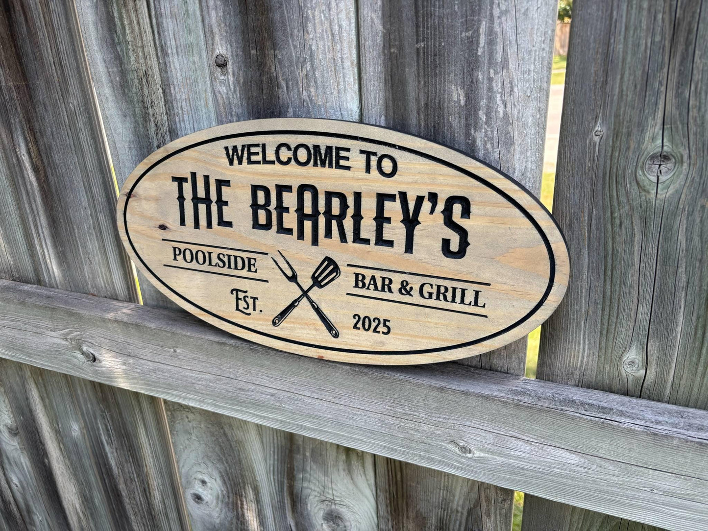 Custom Rustic Poolside Bar and Grill Sign – Outdoor Garden or Backyard Bar Decor, Weatherproof BBQ & Grill Station Plaque