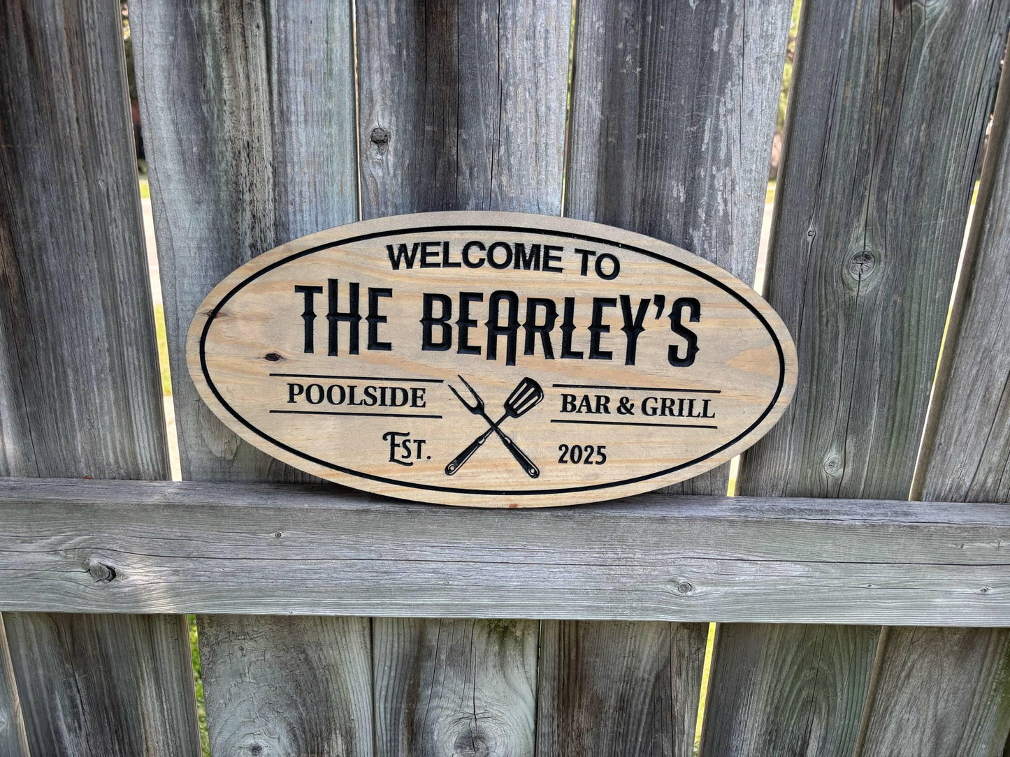 Custom Rustic Poolside Bar and Grill Sign – Outdoor Garden or Backyard Bar Decor, Weatherproof BBQ & Grill Station Plaque
