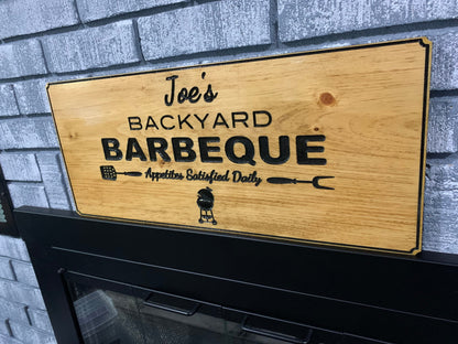 Customized Wood BBQ Sign, Wood Art Sign, Engraved Wood Sign, Custom Sign, Outdoor BBQ wood Sign, Personalized BBQ Sign Active