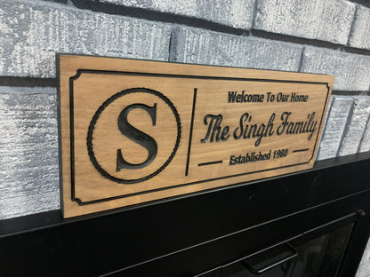Family Sign, Last Name Sign, Custom Family Monogram, Established Sign, Personalized Wood Housewarming Gift