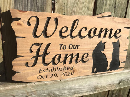 Custom Home Sign | Wooden Outdoor Sign | Anniversary Gift | Welcome Home Pet Sign | Rustic Cottage Sign | Engraved Sign | Wooden Sign