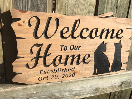 Custom Home Sign | Wooden Outdoor Sign | Anniversary Gift | Welcome Home Pet Sign | Rustic Cottage Sign | Engraved Sign | Wooden Sign
