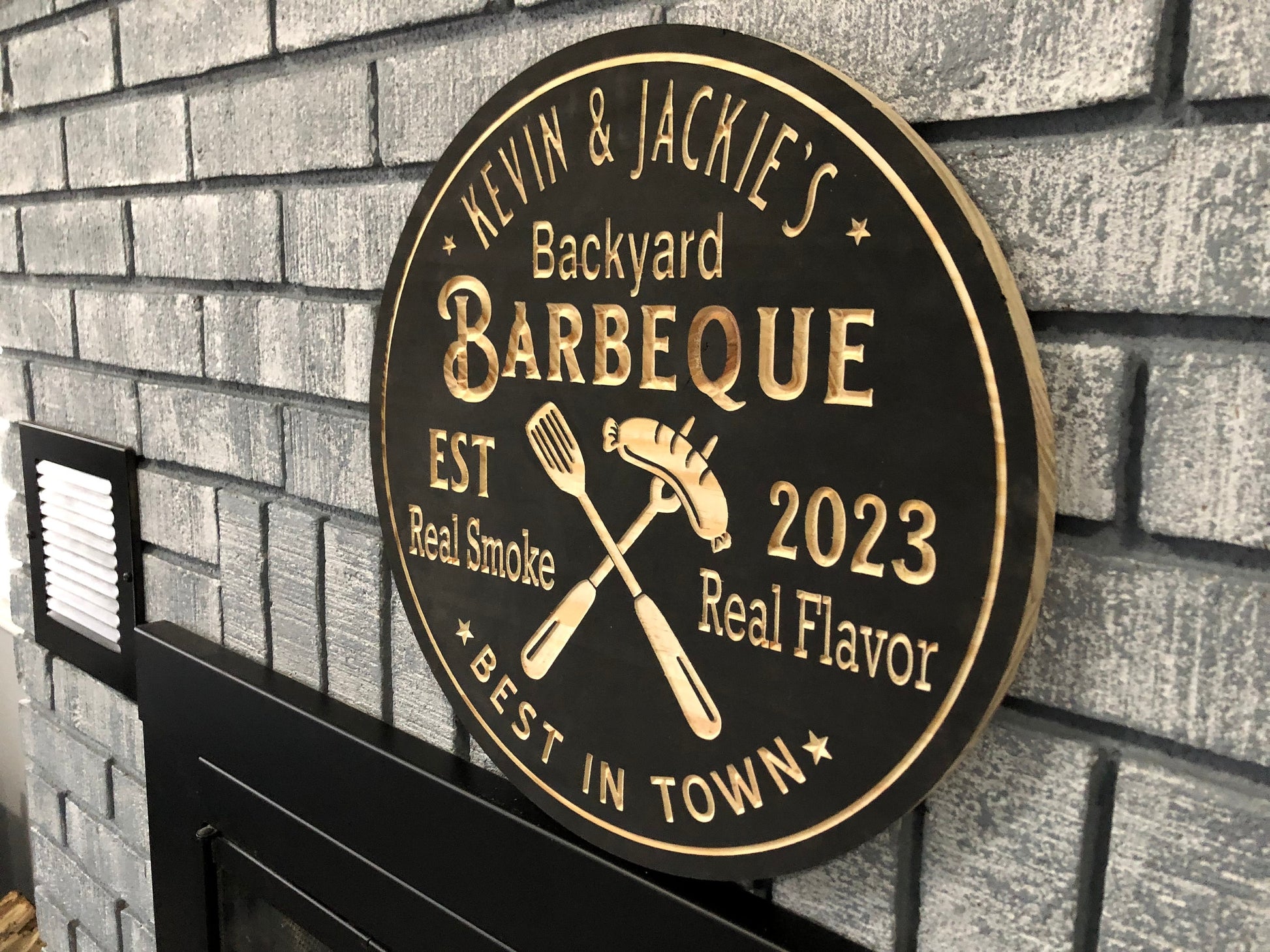 Custom Outdoor Backyard BBQ Sign | Custom Name Engraving | Personalized BBQ Sign | Custom Wood Sign | Carved Wooden Sign | Wedding Gift |