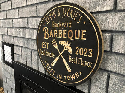 Custom Outdoor Backyard BBQ Sign | Custom Name Engraving | Personalized BBQ Sign | Custom Wood Sign | Carved Wooden Sign | Wedding Gift |