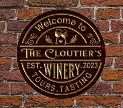 Custom Family Name Sign | Personalized Wood Sign |  Round Wooden Name Sign | Custom Engraved Wood Sign | Wine Art | Winery Circular Sign