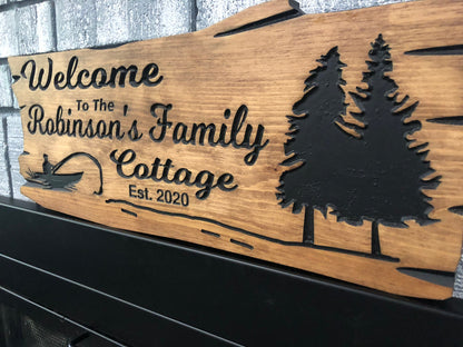 Cottage Sign | Custom Cottage Sign | Wood Cottage Sign | Anniversary Gift | Welcome Sign | Outdoor Rustic Cottage Sign | Engraved Sign