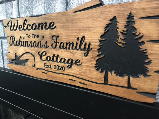 Cottage Sign | Custom Cottage Sign | Wood Cottage Sign | Anniversary Gift | Welcome Sign | Outdoor Rustic Cottage Sign | Engraved Sign