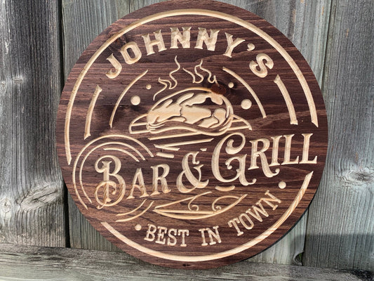Custom Outdoor Wood Backyard BBQ Sign | Custom Name Engraving | Personalized BBQ Sign | Engraved Wooden Sign | Wood Sign