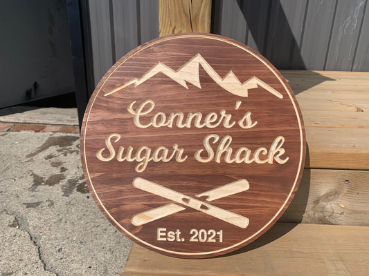 Personalized Cabin Plaque – Custom Wood Cottage Sign, Rustic Outdoor Decor, Custom Porch or Lake Cabin Name Sign