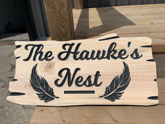 Custom Outdoor Cottage Sign | Cabin Anniversary Gift | Personalized Lakehouse Sign | Rustic Cottage Sign  Engraved Sign | Hawk Feather