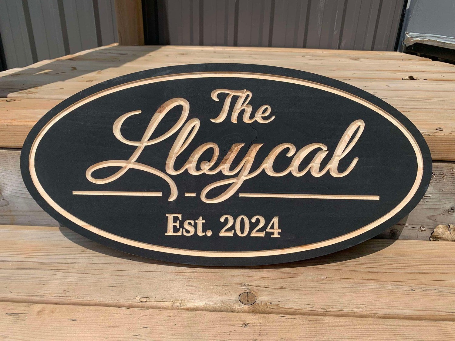 Custom Outdoor Wooden Sign Engraved Housewarming Gift Anniversary Gift Carved Wood Cottage Sign Rustic Oval Personalized Family Name Decor