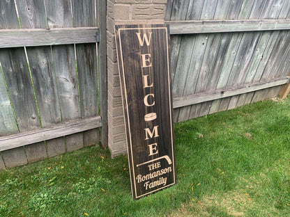 Personalized Family Welcome Sign, Custom Wood Sign, Welcome Sign, Wooden Sign, Engraved Wood Sign, Hockey family Welcome Sign
