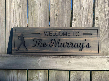 Personalized Family Welcome Sign, Custom Wood Sign, Welcome Sign, Wooden Sign, Engraved Wood Sign, Baseball family Welcome Sign