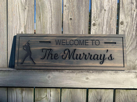 Personalized Family Welcome Sign, Custom Wood Sign, Welcome Sign, Wooden Sign, Engraved Wood Sign, Baseball family Welcome Sign