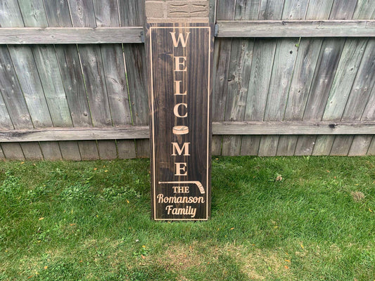 Personalized Family Welcome Sign, Custom Wood Sign, Welcome Sign, Wooden Sign, Engraved Wood Sign, Hockey family Welcome Sign