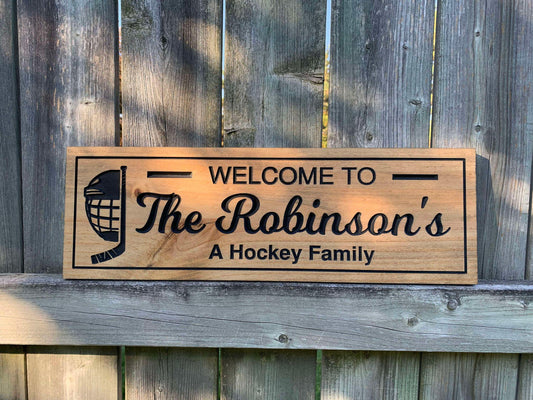Custom Hockey Wood Sign | Personalized Family Name Wall Art | Wooden Plaque | Welcome SIgn | Rustic Home Decor