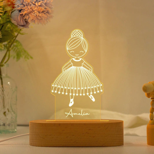 Ballerina Girl Night Light,Girl's Bedroom Decor,Baby Girl Birth Gifts,Custom Name Lamp,Childs Light,Girl's Nursery Decor,Christmas Gift