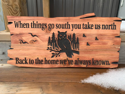Owl Cottage Sign | Custom Cottage Sign | Wood Cottage Sign | Anniversary Gift | Welcome Sign | Outdoor Rustic Cottage Sign | Engraved Sign