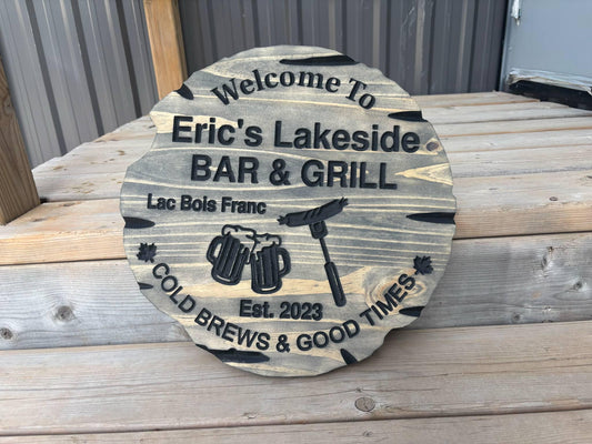 Grilling Sign - Bar Sign - Live edge wood - Bar and grill - Family name sign - custom rustic wood - Gift for him - Last Name Sign