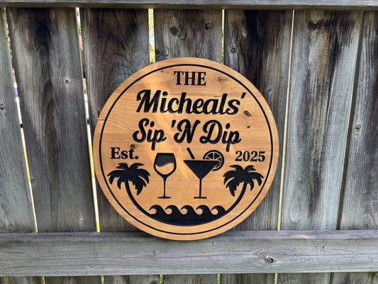 Custom Poolside Bar Sign – Outdoor Backyard Bar Decor, Weatherproof Patio Sign, Personalized Pool Bar Art