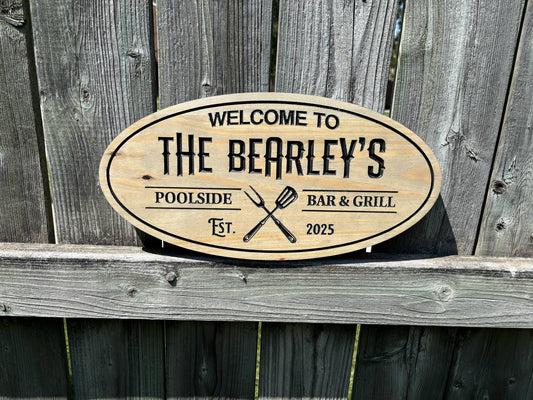 Custom Rustic Poolside Bar and Grill Sign – Outdoor Garden or Backyard Bar Decor, Weatherproof BBQ & Grill Station Plaque