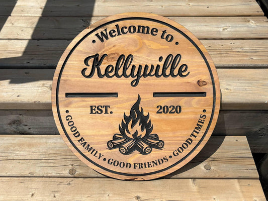 Custom Rustic Camp Sign – Personalized Wooden Outdoor Cabin Sign for Los Angeles, California Campsites & Cabins